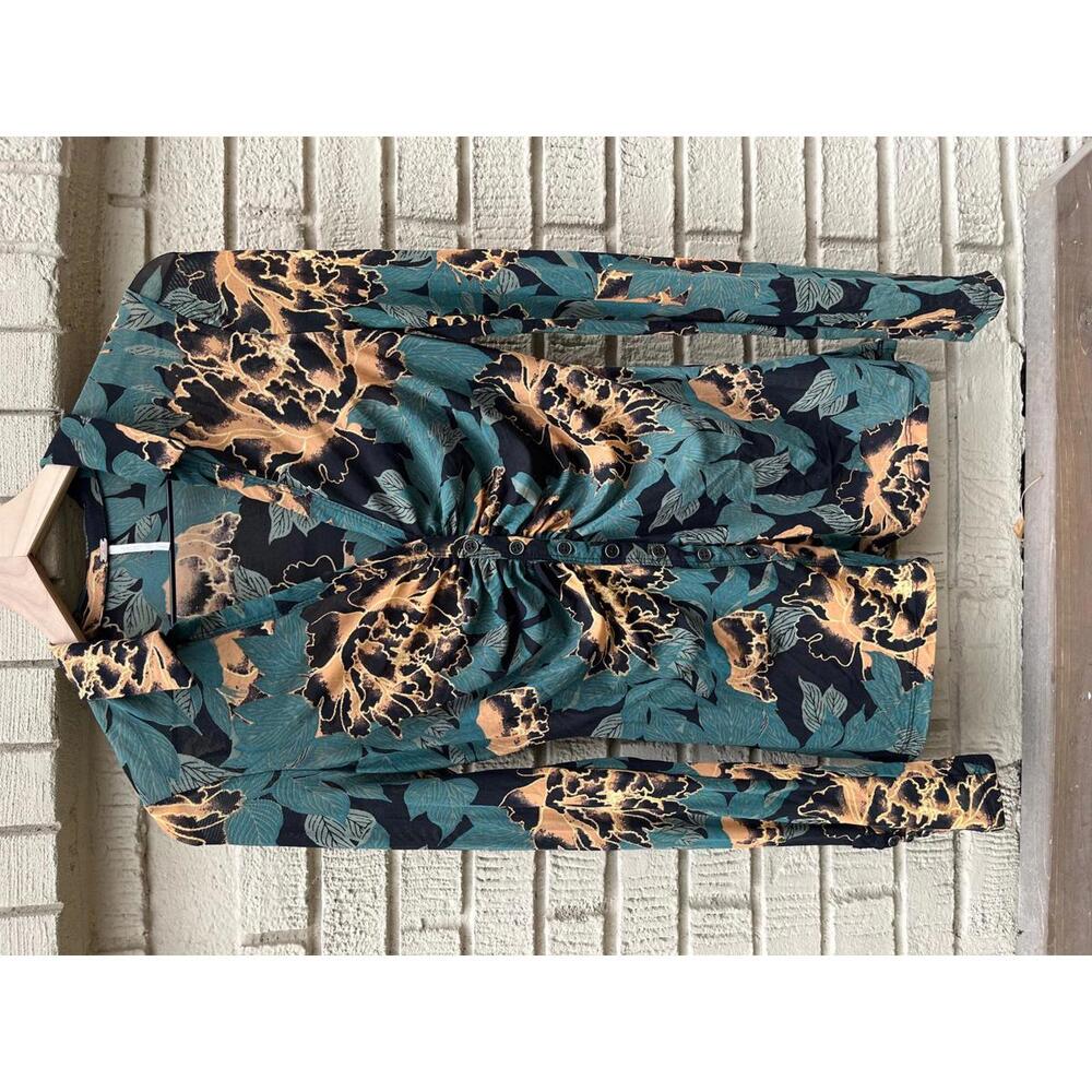 Free People Lucky Shirtee Peony Rouched Mesh Graphite Button S Small Bold Retro - Picture 4 of 6